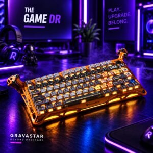 Mercury K1 Worn Yellow gaming keyboard in The Game DR purple gaming setup