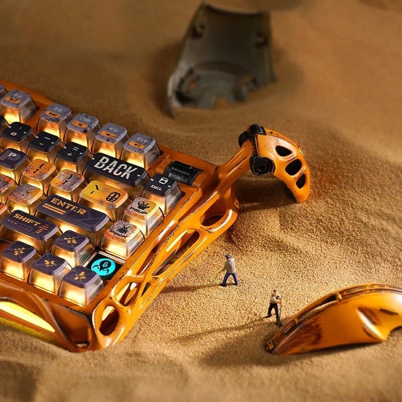 Close-up of GravaStar Mercury K1 Pro Battle Worn Yellow keyboard frame and keycaps