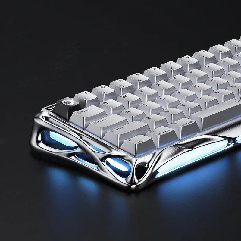 GravaStar V60 Pro Chrome Silver keyboard side view showing chrome frame