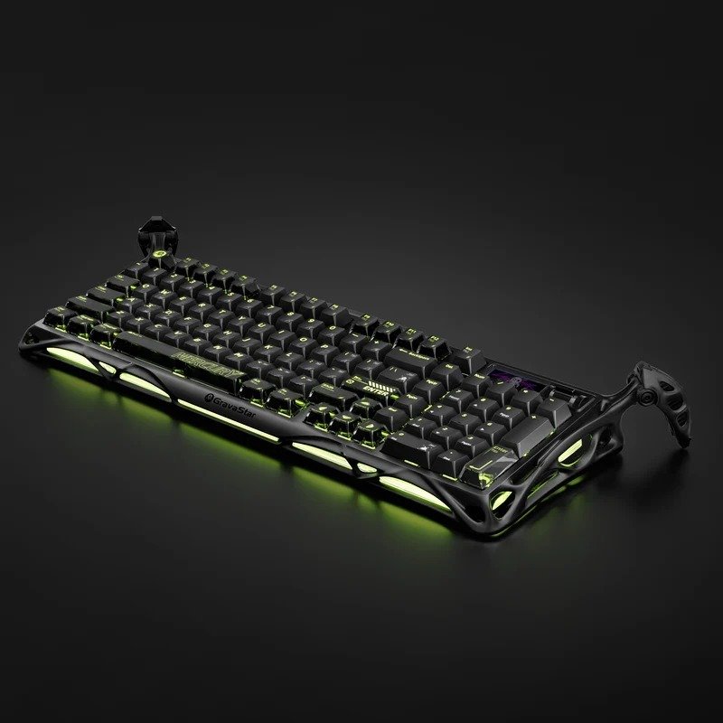 GravaStar K98 Pro Black keyboard angled view with green underglow