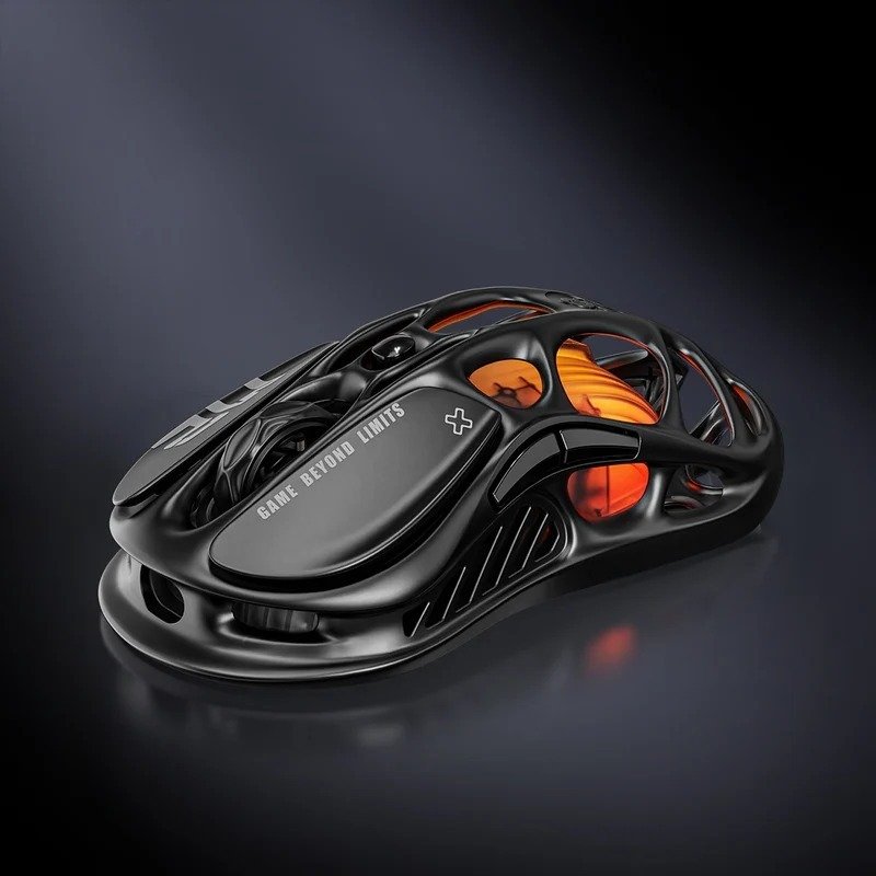 GravaStar Mercury M2 Stealth Black gaming mouse on a dark background