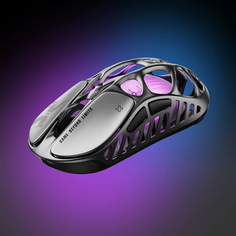 GravaStar Mercury X Pro 8K Interstellar Silver gaming mouse angled view