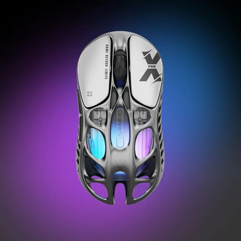 GravaStar Mercury X Pro 8K Interstellar Silver gaming mouse top-down view