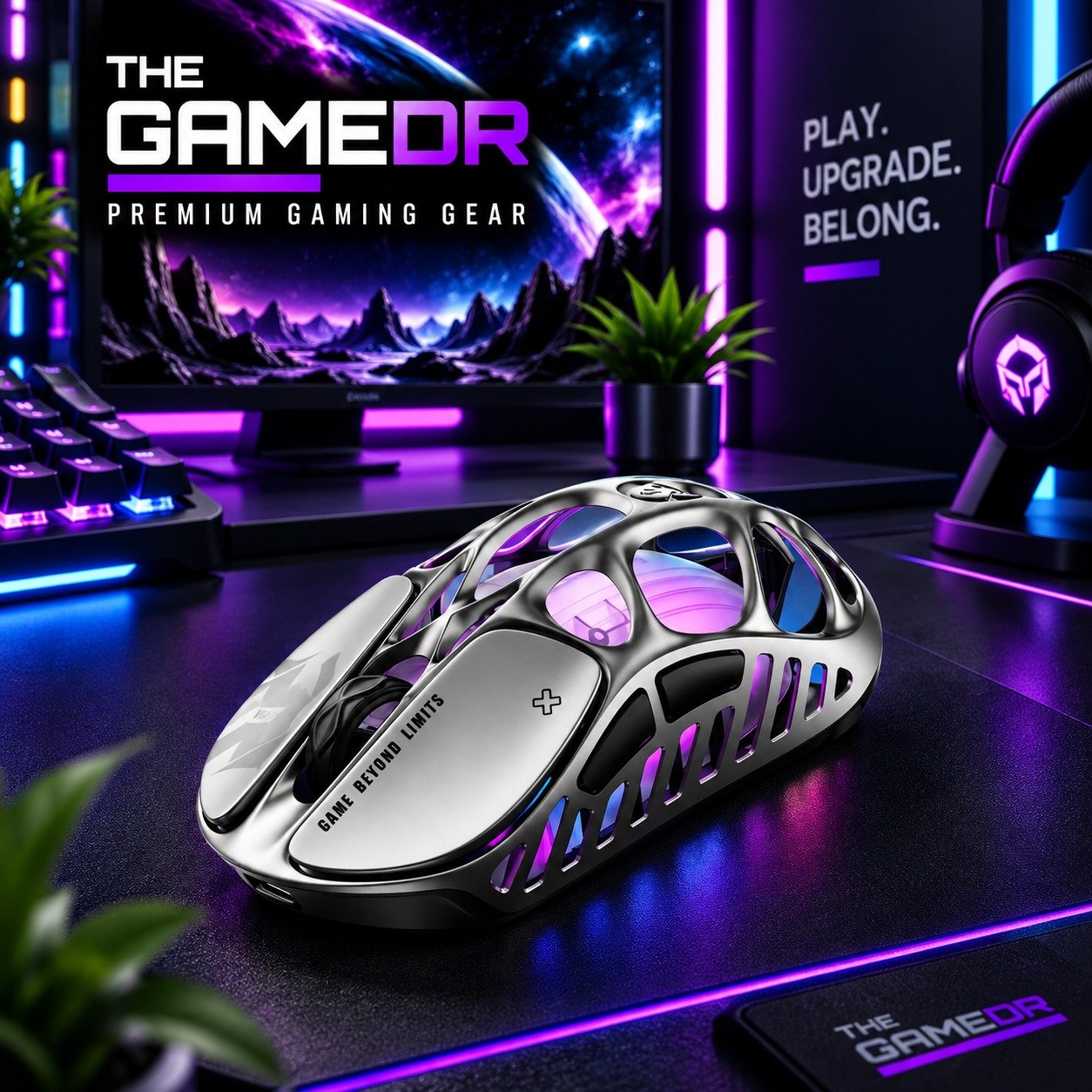 GravaStar Mercury X Pro 8K Interstellar Silver gaming mouse on a gaming desk