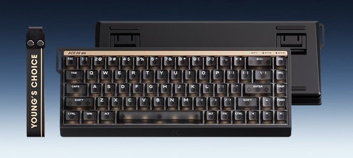 MCHOSE Ace68 V2 keyboard front and rear view with Young's Choice strap