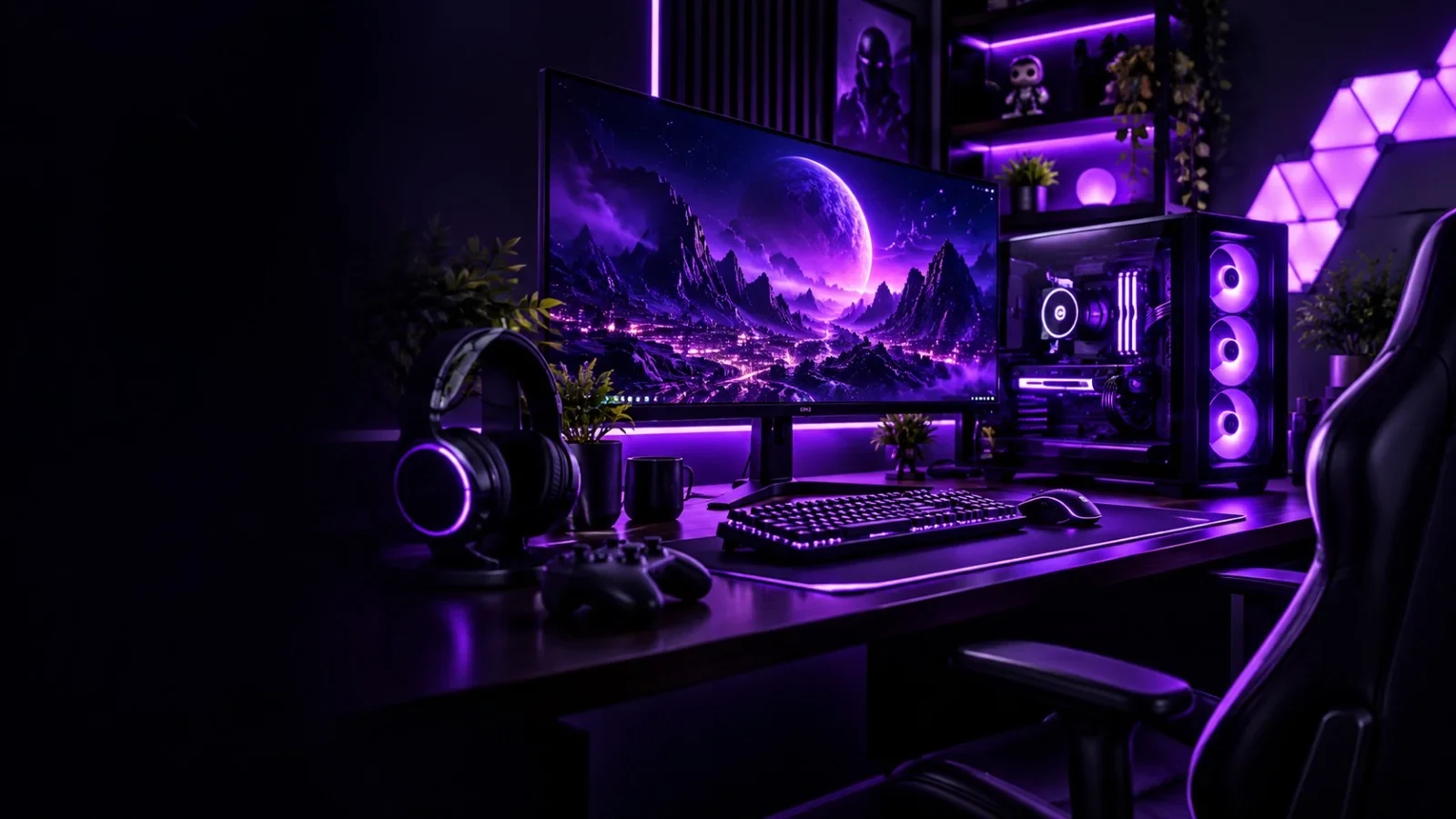 Premium purple gaming setup for The Game DR